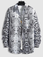 Chemise Boutonnée à Imprimé Peau de Serpent avec Poche S Noir