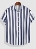 Chemise Boutonnée à Imprimé Rayure Contrastée à Manches Courtes 2xl Bleu profond