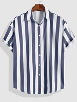 Chemise Boutonnée à Imprimé Rayure Contrastée à Manches Courtes Xl Bleu profond
