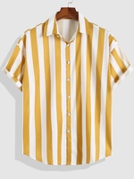 Chemise Boutonnée à Imprimé Rayure Contrastée à Manches Courtes Xl Deep yellow