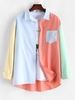 Chemise Boutonnée Contrastée à Manches Longues avec Poche Xl