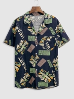 Chemise Boutonnée Décontractée à Imprimé Lettre à Manches Courtes M Vert profond
