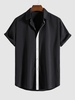 Chemise Boutonnée en Couleur Jointive à Manches Courtes M Noir