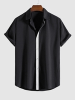 Chemise Boutonnée en Couleur Jointive à Manches Courtes M Noir