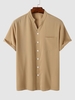 Chemise Boutonnée en Couleur Unie avec Poche à Col V Xl Marron camel