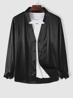 Chemise Boutonnée en Couleur Unie Design Cranté M Noir