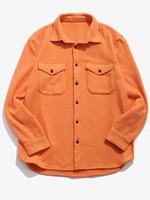 Chemise Boutonnée en Laine avec Double Poches M Orange foncé