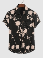 Chemise Boutonnée Fleur à Manches Courtes Xl Noir
