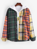 Chemise Boutonnée Motif à Carreaux Contrastée avec Poche M
