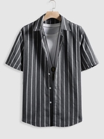 Chemise Boutonnée Motif de Losange Rayée en Avant Xxl Gris