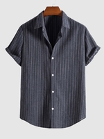 Chemise Boutonnée Motif de Rayure à Manches Courtes L Gris