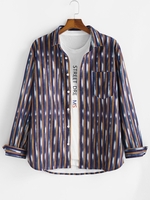 Chemise Boutonnée Motif Rayé avec Poche à Manches Longues S