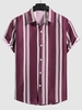 Chemise Boutonnée Rayée à Manches Courtes L Rouge cerise