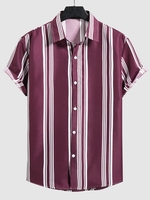 Chemise Boutonnée Rayée à Manches Courtes L Rouge cerise