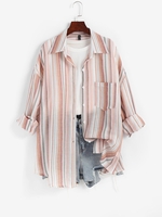 Chemise Boutonnée Rayée avec Poche en Avant M Café lumière