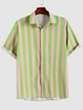 Chemise Boutonnée Rayée Contrastée à Manches Courtes 2xl Rose flamant