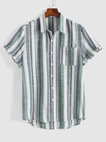 Chemise Boutonnée Rayée Imprimée à Manches Courtes Xxl Vert