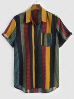 Chemise Boutonnée Rayée Jointive à Carreaux Imprimée à Manches Courtes M