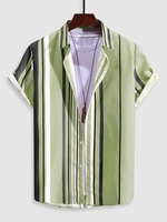 Chemise Boutonnée Rayée Multicolore à Manches Courtes M Vert clair