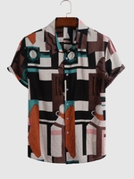 Chemise Boutonnée Vintage Géométrique Jointive Imprimé 3xl Café lumière