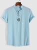 Chemise Brodée à Manche Courte à Lacets M Bleu clair