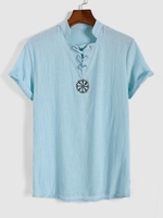 Chemise Brodée à Manche Courte à Lacets M Bleu clair