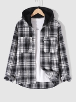 Chemise Cargo à Capuche à Carreaux Contrastée avec Poche L Nuit