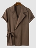 Chemise Ceinturée Enveloppée en Couleur Unie M Sépia