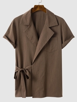 Chemise Ceinturée Enveloppée en Couleur Unie M Sépia