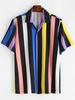 Chemise Colorée Rayée Boutonnée Arc-en-ciel L Noir