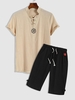 Chemise Courte en Couleur Unie à Manches Courtes et Pantalon Court Taille unique Café lumière