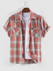 Chemise Cousue Motif à Carreaux avec Double Poches M Orange foncé