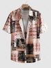 Chemise Décontractée à Imprimé Ethnique à Manches Courtes Xxl Café