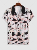 Chemise Décontractée à Imprimé Feuille à Manches Courtes L Noir