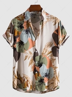 Chemise Décontractée à Imprimé Feuille et Plante à Manches Courtes S Café lumière
