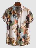 Chemise Décontractée à Imprimé Feuille et Plante à Manches Courtes Xl Café lumière