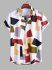 Chemise Décontractée à Imprimé Géométrique en Blocs de Couleurs L Blanc