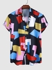 Chemise Décontractée à Imprimé Géométrique en Blocs de Couleurs M Noir