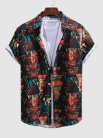Chemise Décontractée à Imprimé Triangle à Manches Courtes avec Bouton L Noir