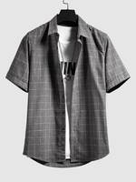 Chemise Décontractée Boutonnée à Carreaux Imprimé à Manches Courtes M Ardoise grise