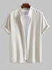 Chemise Décontractée Boutonnée en Couleur Unie à Manches Courtes L Blanc