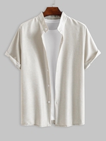 Chemise Décontractée Boutonnée en Couleur Unie à Manches Courtes Xl Blanc