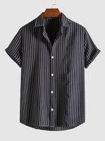 Chemise Décontractée Boutonnée Rayée Imprimée à Manches Courtes S Noir