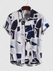 Chemise Décontractée Géométrique Imprimée Boutonnée M Bleu profond