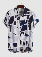 Chemise Décontractée Géométrique Imprimée Boutonnée M Bleu profond
