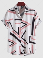 Chemise Décontractée Motif Géométrique avec Bouton en Avant Xxl Rose