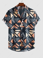 Chemise Décontractée Motif Géométrique Imprimée à Manches Courtes 2xl Bleu