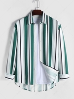 Chemise Décontractée Rayée avec Bouton en Avant à Manches Longues Xl Vert profond