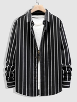 Chemise Décontractée Rayée Boutonnée Xxl Noir