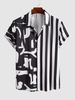 Chemise Décontractée Rayée Jointive Motif de Lettre Xxl Nuit